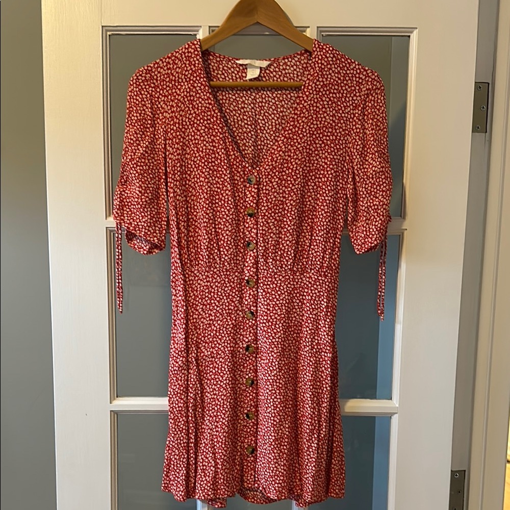 Red Floral Button-Down Dress